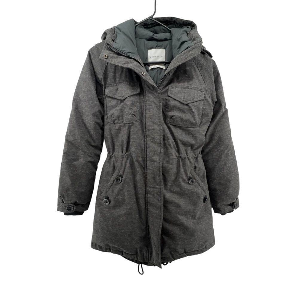 Community Anorak Jacket Size XS Puffer Down Filled Gray Hooded Cinched Waist